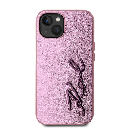 iPhone 15 Kılıf Karl Lagerfeld Orjinal Lisanslı 3D KL Yazılı Tüylü Arka Yüzey Saffiano Rhinestones Kapak