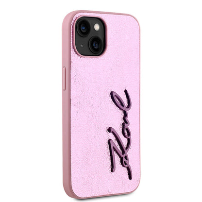 iPhone 15 Kılıf Karl Lagerfeld Orjinal Lisanslı 3D KL Yazılı Tüylü Arka Yüzey Saffiano Rhinestones Kapak
