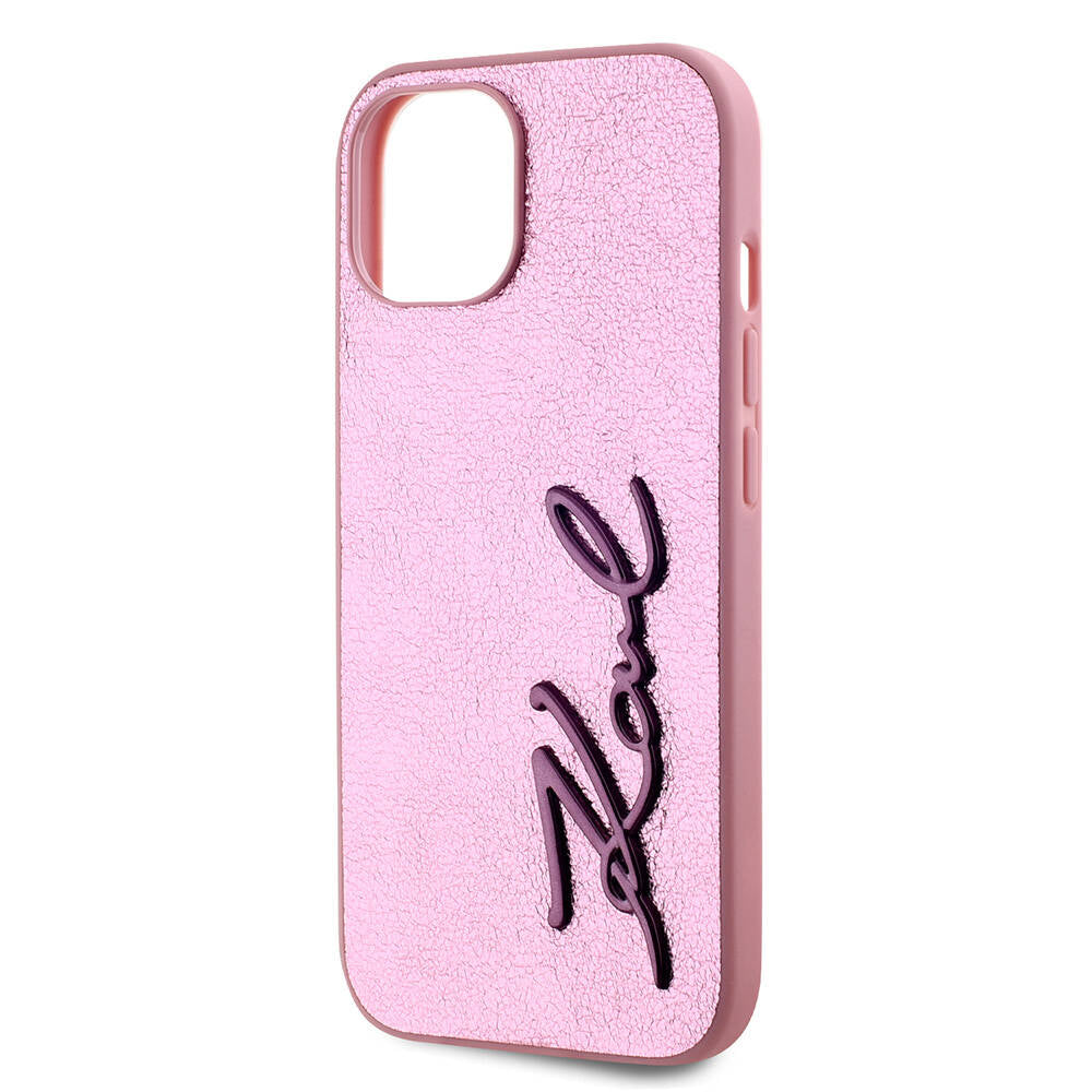 iPhone 15 Kılıf Karl Lagerfeld Orjinal Lisanslı 3D KL Yazılı Tüylü Arka Yüzey Saffiano Rhinestones Kapak