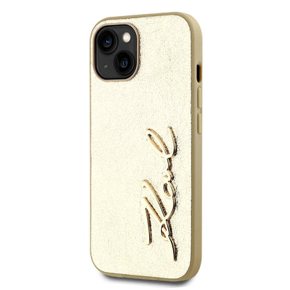 iPhone 15 Kılıf Karl Lagerfeld Orjinal Lisanslı 3D KL Yazılı Tüylü Arka Yüzey Saffiano Rhinestones Kapak