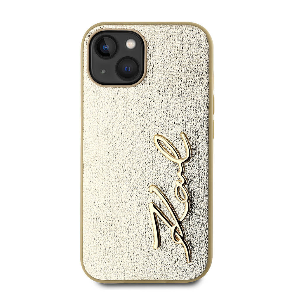 iPhone 15 Kılıf Karl Lagerfeld Orjinal Lisanslı 3D KL Yazılı Tüylü Arka Yüzey Saffiano Rhinestones Kapak