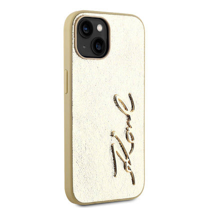 iPhone 15 Kılıf Karl Lagerfeld Orjinal Lisanslı 3D KL Yazılı Tüylü Arka Yüzey Saffiano Rhinestones Kapak