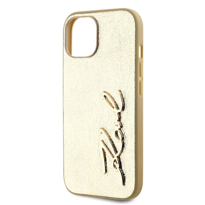 iPhone 15 Kılıf Karl Lagerfeld Orjinal Lisanslı 3D KL Yazılı Tüylü Arka Yüzey Saffiano Rhinestones Kapak
