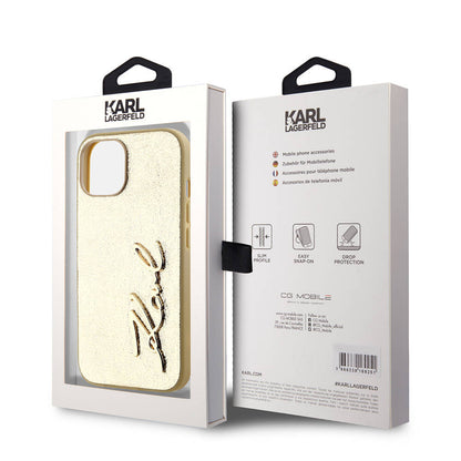 iPhone 15 Kılıf Karl Lagerfeld Orjinal Lisanslı 3D KL Yazılı Tüylü Arka Yüzey Saffiano Rhinestones Kapak