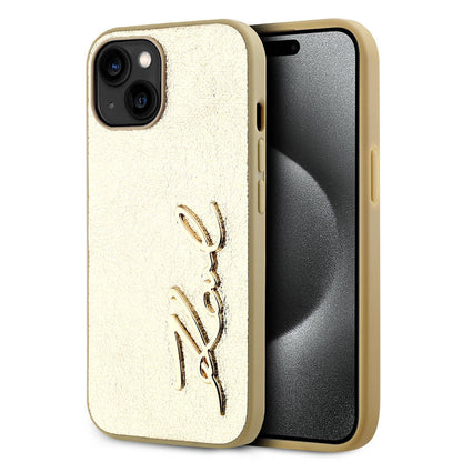 iPhone 15 Kılıf Karl Lagerfeld Orjinal Lisanslı 3D KL Yazılı Tüylü Arka Yüzey Saffiano Rhinestones Kapak