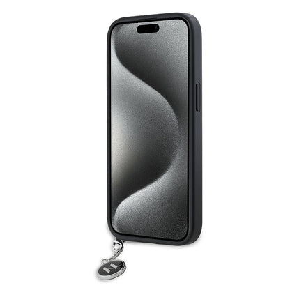 iPhone 15 Kılıf Karl Lagerfeld Orjinal Lisanslı Anahtarlıklı Taşlı KL Yazılı Saffiano Rhinestones Kapak