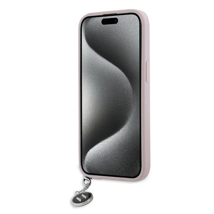 iPhone 15 Kılıf Karl Lagerfeld Orjinal Lisanslı Anahtarlıklı Taşlı KL Yazılı Saffiano Rhinestones Kapak