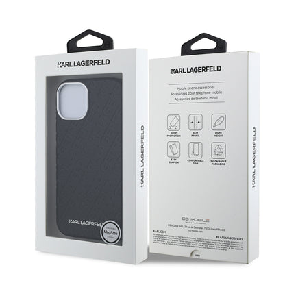 iPhone 15 Kılıf Karl Lagerfeld Orjinal Lisanslı PU Deri Damgalı Metal Yazı Logolu Kapak