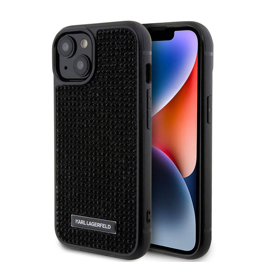 iPhone 15 Kılıf Karl Lagerfeld Taşlı Metal Logo Orjinal Lisanslı Kapak