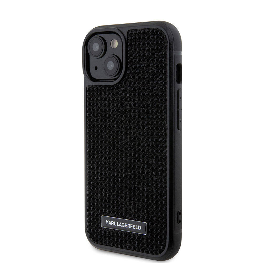 iPhone 15 Kılıf Karl Lagerfeld Taşlı Metal Logo Orjinal Lisanslı Kapak