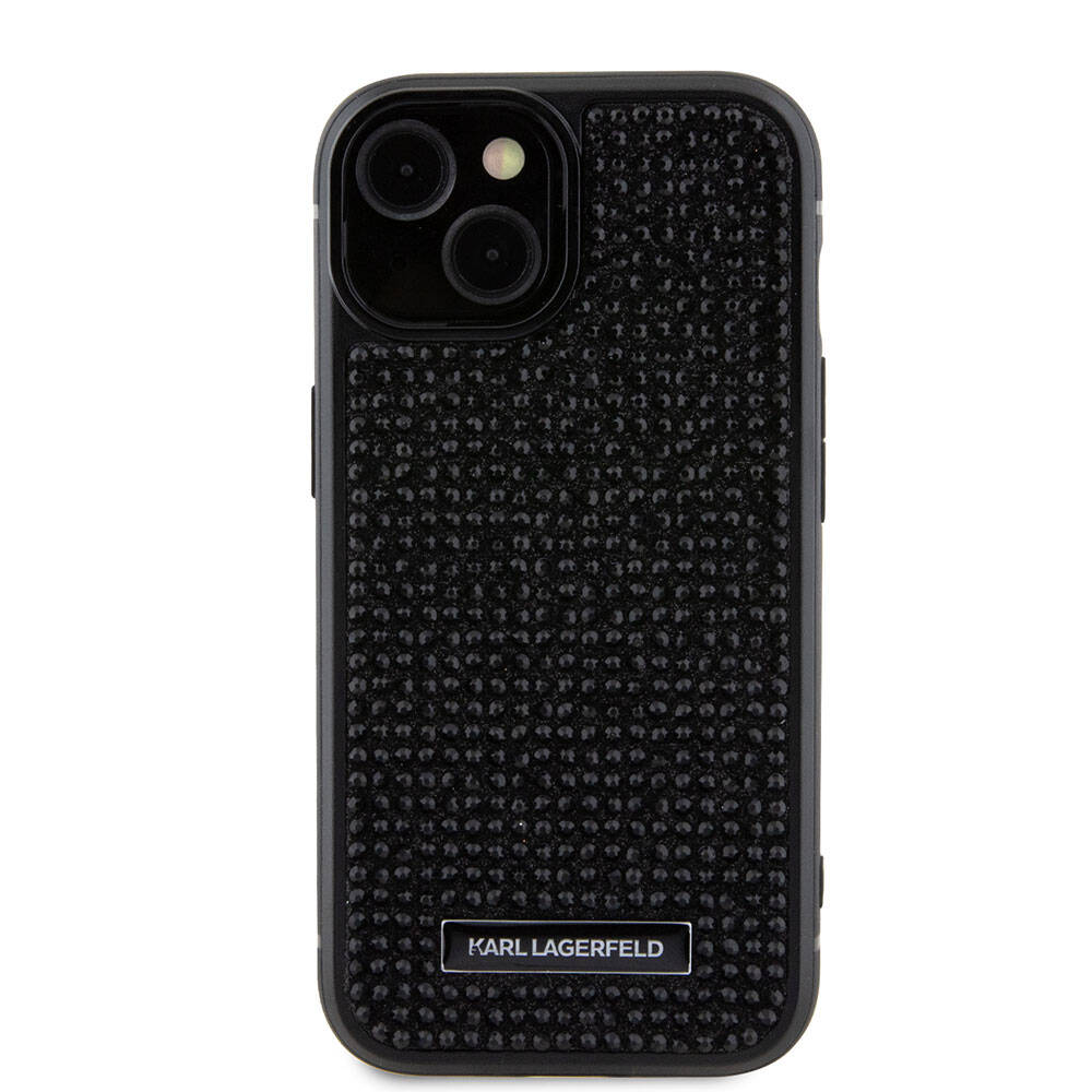 iPhone 15 Kılıf Karl Lagerfeld Taşlı Metal Logo Orjinal Lisanslı Kapak