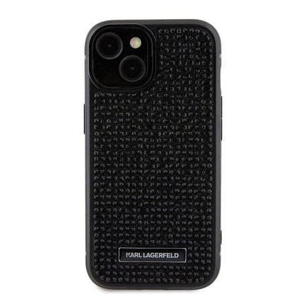 iPhone 15 Kılıf Karl Lagerfeld Taşlı Metal Logo Orjinal Lisanslı Kapak