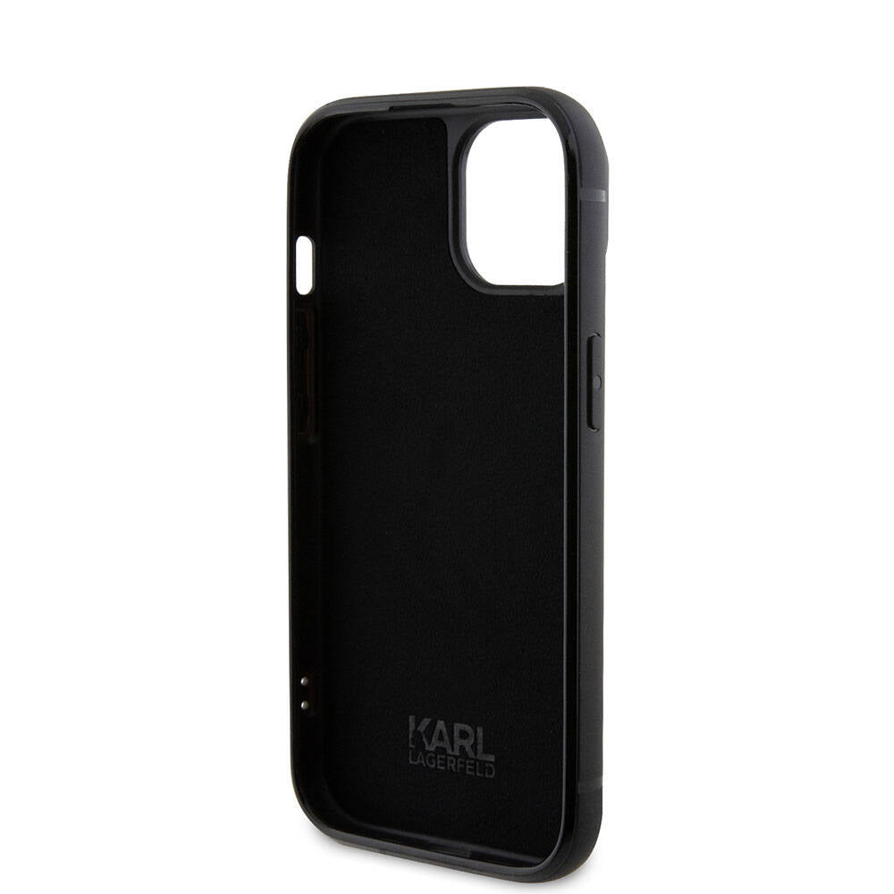 iPhone 15 Kılıf Karl Lagerfeld Taşlı Metal Logo Orjinal Lisanslı Kapak