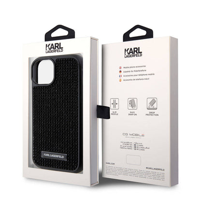 iPhone 15 Kılıf Karl Lagerfeld Taşlı Metal Logo Orjinal Lisanslı Kapak
