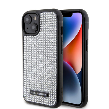 iPhone 15 Kılıf Karl Lagerfeld Taşlı Metal Logo Orjinal Lisanslı Kapak
