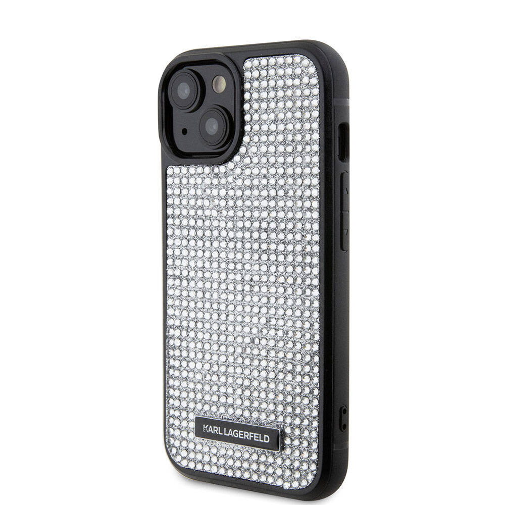 iPhone 15 Kılıf Karl Lagerfeld Taşlı Metal Logo Orjinal Lisanslı Kapak