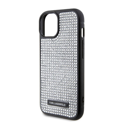 iPhone 15 Kılıf Karl Lagerfeld Taşlı Metal Logo Orjinal Lisanslı Kapak