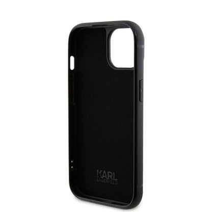 iPhone 15 Kılıf Karl Lagerfeld Taşlı Metal Logo Orjinal Lisanslı Kapak