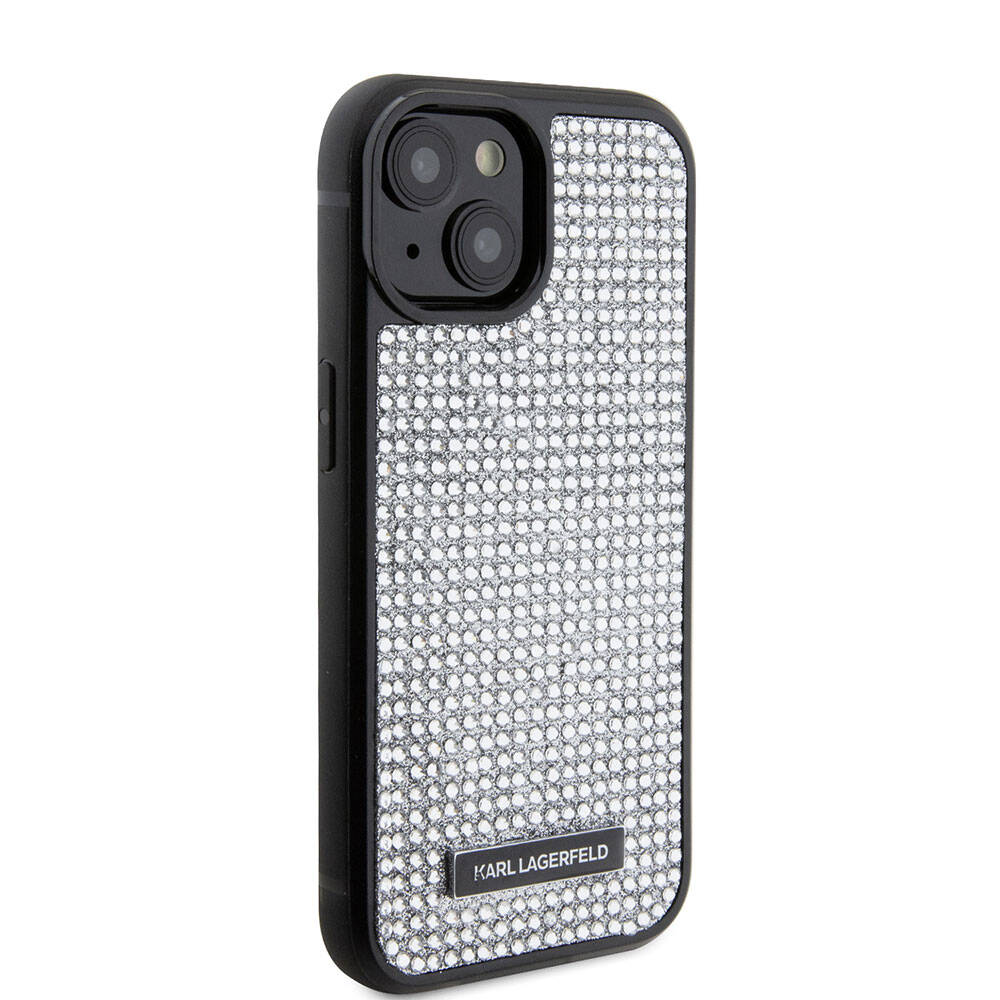 iPhone 15 Kılıf Karl Lagerfeld Taşlı Metal Logo Orjinal Lisanslı Kapak