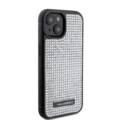 iPhone 15 Kılıf Karl Lagerfeld Taşlı Metal Logo Orjinal Lisanslı Kapak