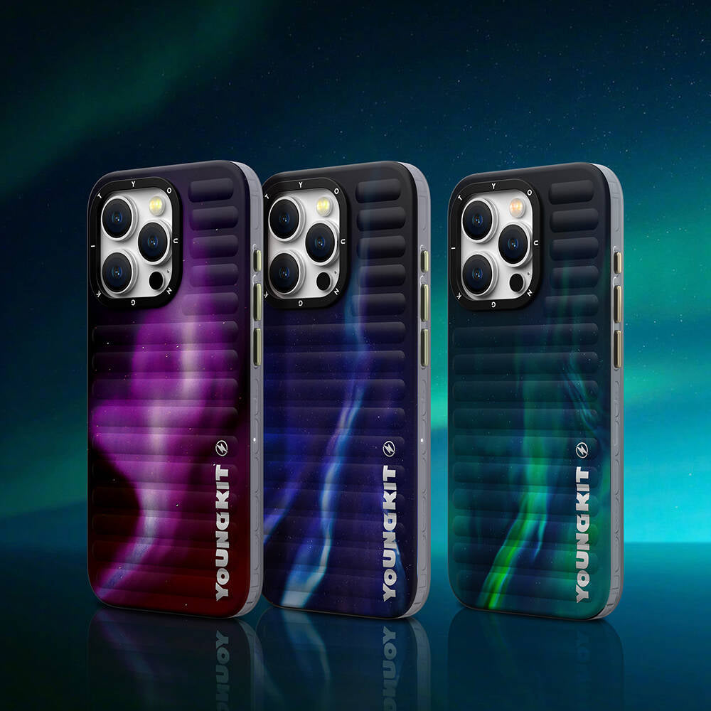 iPhone 15 Kılıf Kuzey Işıkları Desenli Youngkit Aurora Serisi Kapak