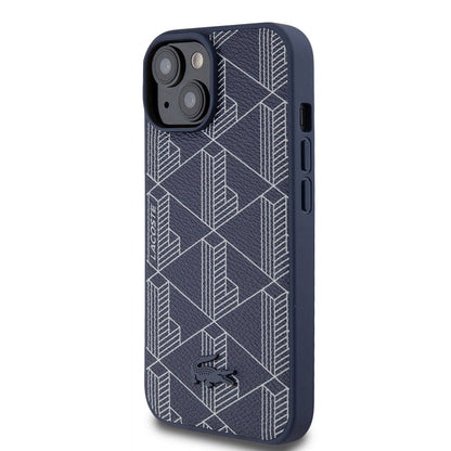 iPhone 15 Kılıf Lacoste Orjinal Lisanslı M-safe Şarj Özellikli PU Deri Görünümlü Karışık Monogram Desenli Kapak
