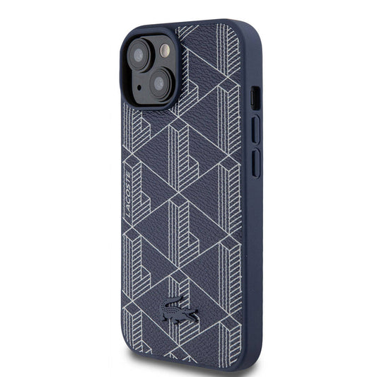 iPhone 15 Kılıf Lacoste Orjinal Lisanslı M-safe Şarj Özellikli PU Deri Görünümlü Karışık Monogram Desenli Kapak