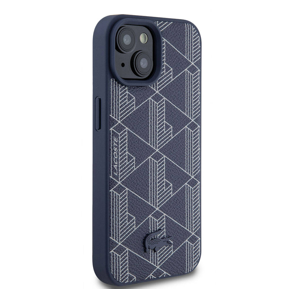 iPhone 15 Kılıf Lacoste Orjinal Lisanslı M-safe Şarj Özellikli PU Deri Görünümlü Karışık Monogram Desenli Kapak