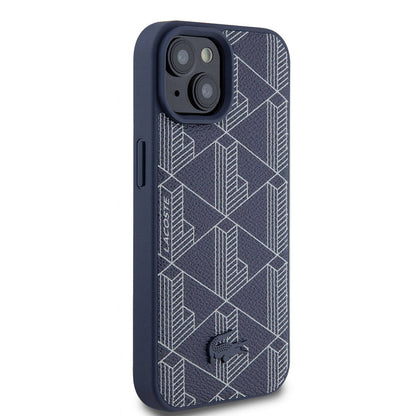 iPhone 15 Kılıf Lacoste Orjinal Lisanslı M-safe Şarj Özellikli PU Deri Görünümlü Karışık Monogram Desenli Kapak