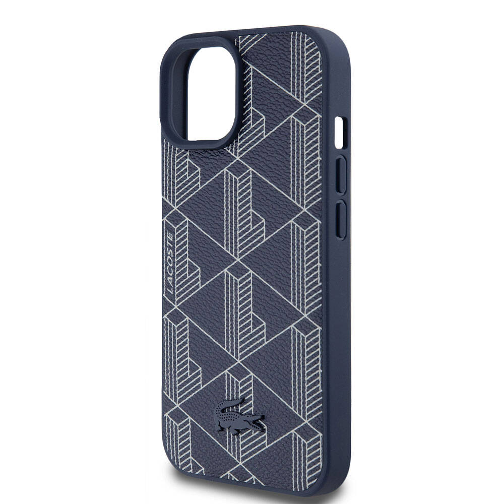iPhone 15 Kılıf Lacoste Orjinal Lisanslı M-safe Şarj Özellikli PU Deri Görünümlü Karışık Monogram Desenli Kapak