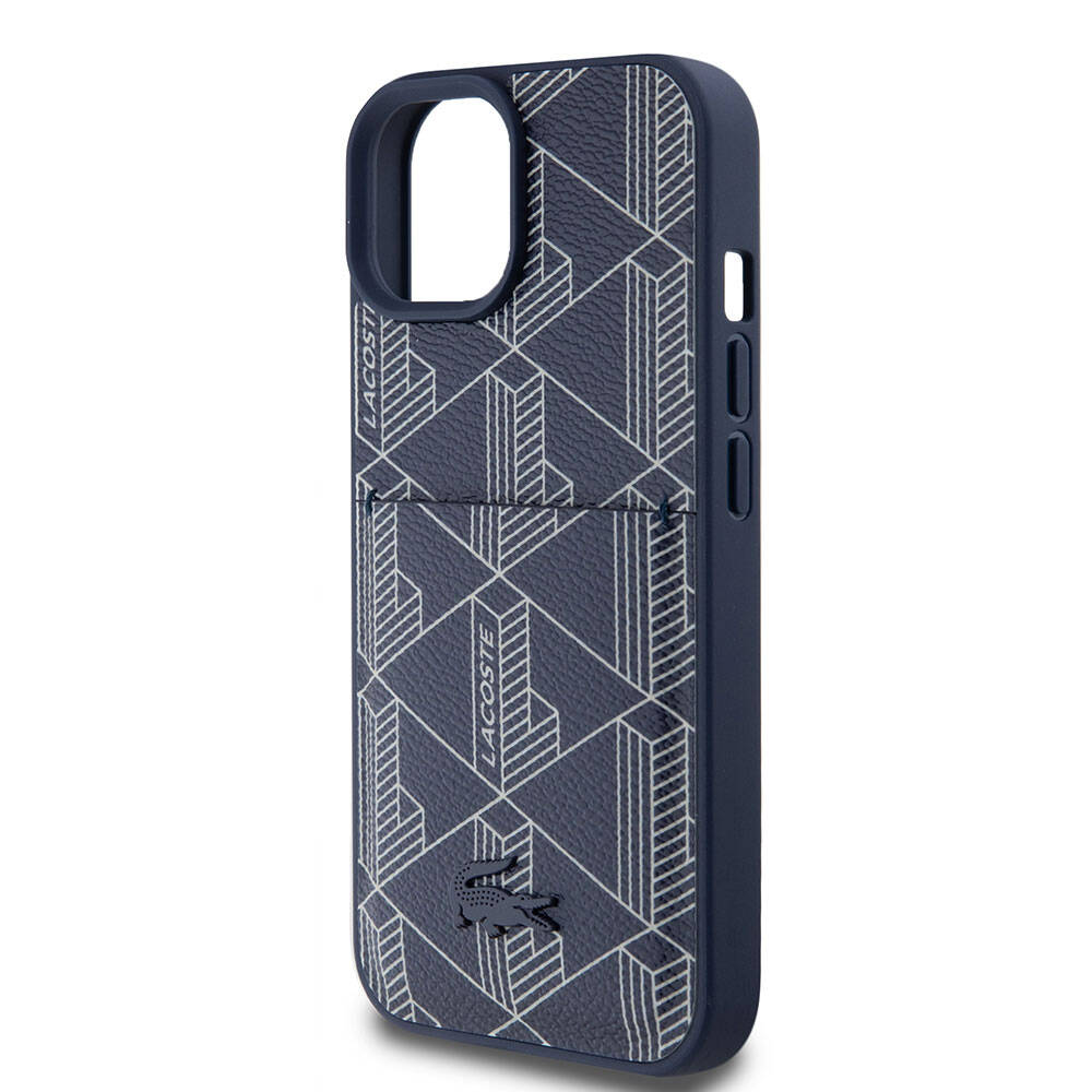 iPhone 15 Kılıf Lacoste Orjinal Lisanslı M-safe Şarj Özellikli PU Deri Görünümlü Kartlıklı Karışık Monogram Desenli Kapak