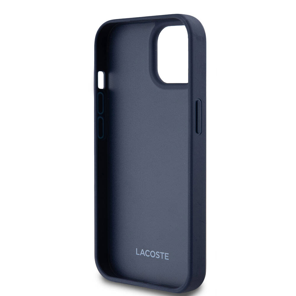 iPhone 15 Kılıf Lacoste Orjinal Lisanslı M-safe Şarj Özellikli PU Deri Görünümlü Kartlıklı Karışık Monogram Desenli Kapak