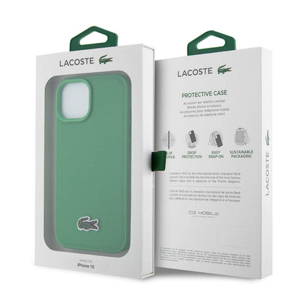 iPhone 15 Kılıf Lacoste Orjinal Lisanslı PU Pike Desenli Arka Yüzey İkonik Timsah Dokuma Logolu Kapak