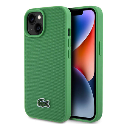 iPhone 15 Kılıf Lacoste Orjinal Lisanslı PU Pike Desenli Arka Yüzey İkonik Timsah Dokuma Logolu Kapak