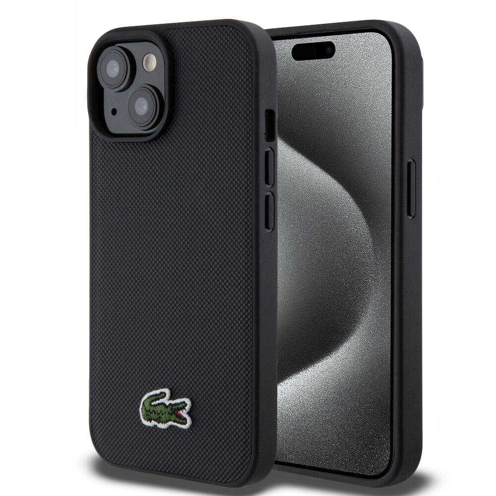 iPhone 15 Kılıf Lacoste Orjinal Lisanslı PU Pike Desenli Arka Yüzey İkonik Timsah Dokuma Logolu Kapak