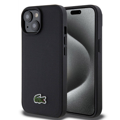 iPhone 15 Kılıf Lacoste Orjinal Lisanslı PU Pike Desenli Arka Yüzey İkonik Timsah Dokuma Logolu Kapak