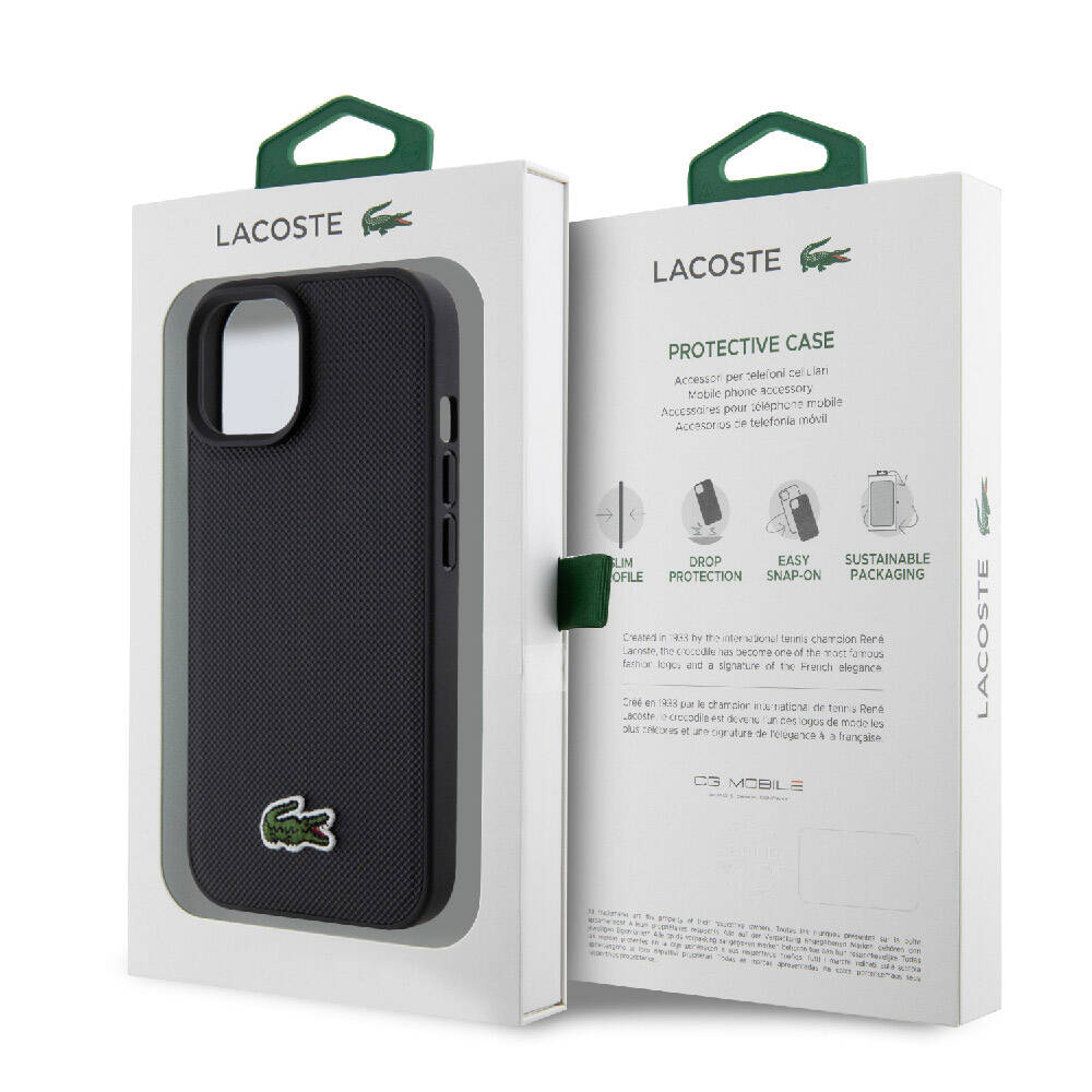 iPhone 15 Kılıf Lacoste Orjinal Lisanslı PU Pike Desenli Arka Yüzey İkonik Timsah Dokuma Logolu Kapak