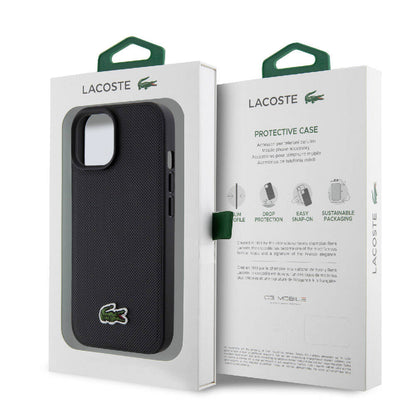 iPhone 15 Kılıf Lacoste Orjinal Lisanslı PU Pike Desenli Arka Yüzey İkonik Timsah Dokuma Logolu Kapak