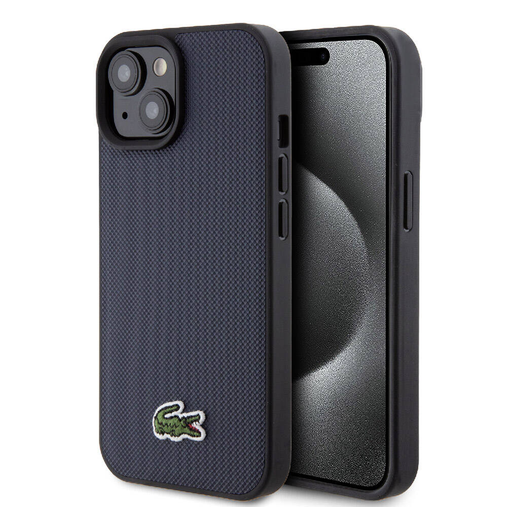 iPhone 15 Kılıf Lacoste Orjinal Lisanslı PU Pike Desenli Arka Yüzey İkonik Timsah Dokuma Logolu Kapak