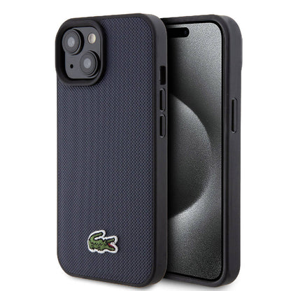 iPhone 15 Kılıf Lacoste Orjinal Lisanslı PU Pike Desenli Arka Yüzey İkonik Timsah Dokuma Logolu Kapak