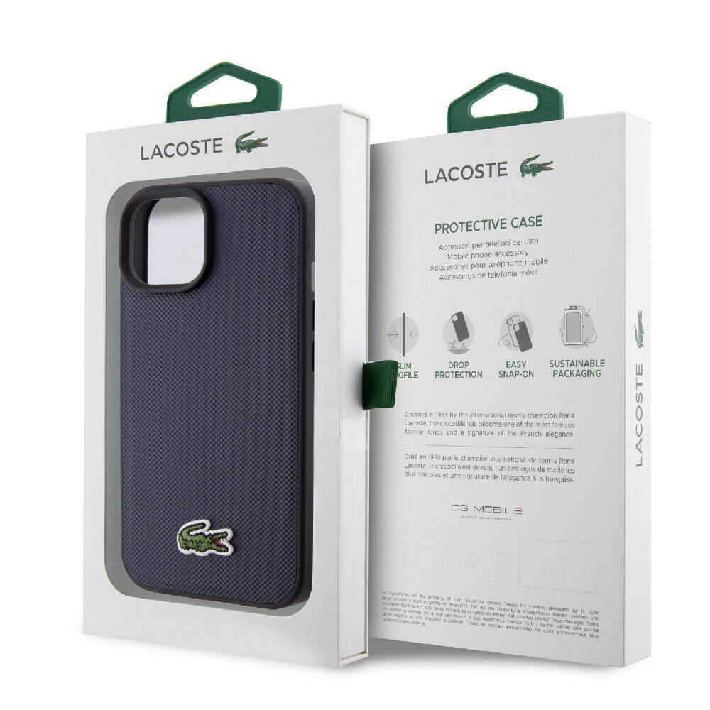 iPhone 15 Kılıf Lacoste Orjinal Lisanslı PU Pike Desenli Arka Yüzey İkonik Timsah Dokuma Logolu Kapak