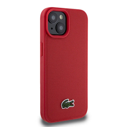 iPhone 15 Kılıf Lacoste Orjinal Lisanslı PU Pike Desenli Arka Yüzey İkonik Timsah Dokuma Logolu Kapak