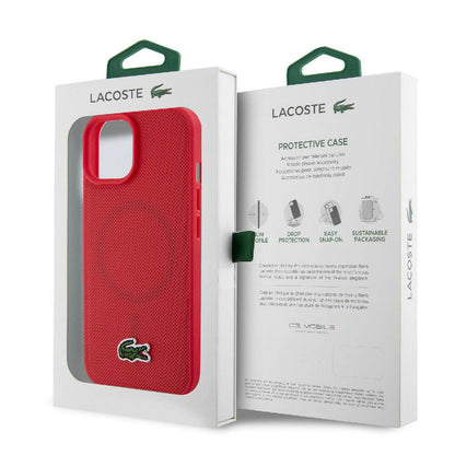 iPhone 15 Kılıf Lacoste Orjinal Lisanslı PU Pike Desenli Arka Yüzey İkonik Timsah Dokuma Logolu Kapak