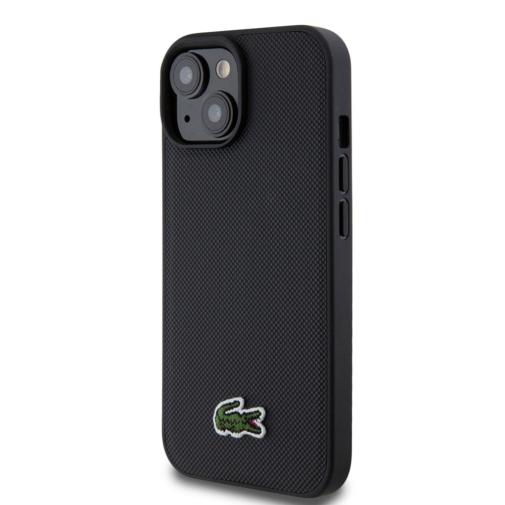 iPhone 15 Kılıf Lacoste Orjinal Lisanslı PU Pike Desenli Arka Yüzey İkonik Timsah Dokuma Logolu Kapak + Type-C Kablo 1.5m
