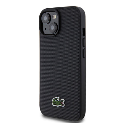 iPhone 15 Kılıf Lacoste Orjinal Lisanslı PU Pike Desenli Arka Yüzey İkonik Timsah Dokuma Logolu Kapak + Type-C Kablo 1.5m