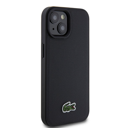 iPhone 15 Kılıf Lacoste Orjinal Lisanslı PU Pike Desenli Arka Yüzey İkonik Timsah Dokuma Logolu Kapak + Type-C Kablo 1.5m