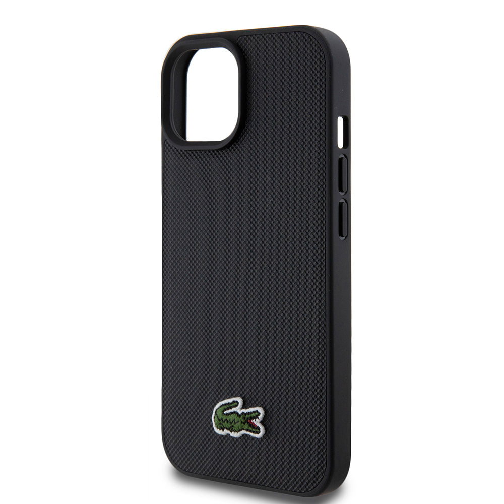 iPhone 15 Kılıf Lacoste Orjinal Lisanslı PU Pike Desenli Arka Yüzey İkonik Timsah Dokuma Logolu Kapak + Type-C Kablo 1.5m
