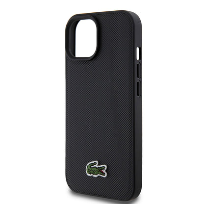 iPhone 15 Kılıf Lacoste Orjinal Lisanslı PU Pike Desenli Arka Yüzey İkonik Timsah Dokuma Logolu Kapak + Type-C Kablo 1.5m