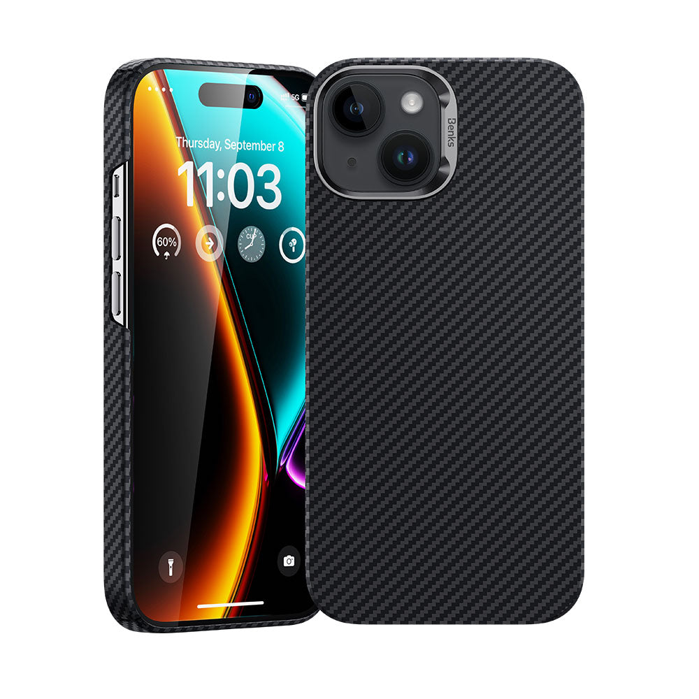 iPhone 15 Kılıf M-safe Özellikli Karbon Fiber Benks Essential ArmorAir 600D Kevlar Kapak