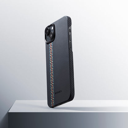 iPhone 15 Kılıf M-safe Şarj Özellikli 600D Aramid Fiber Pitaka Tactile Woven Orchestra Serisi Rhapsody Kapak